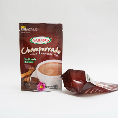 340g Champurrado الوقوف الحقيبة حقيبة التعبئة الشوكولا الفورية مع زيبر