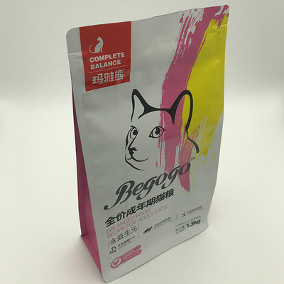 1.3 كجم حقيبة تغليف أغذية الحيوانات الأليفة مع زيبر Cat Food الوقوف مجمعة جانبية مسطحة القاع